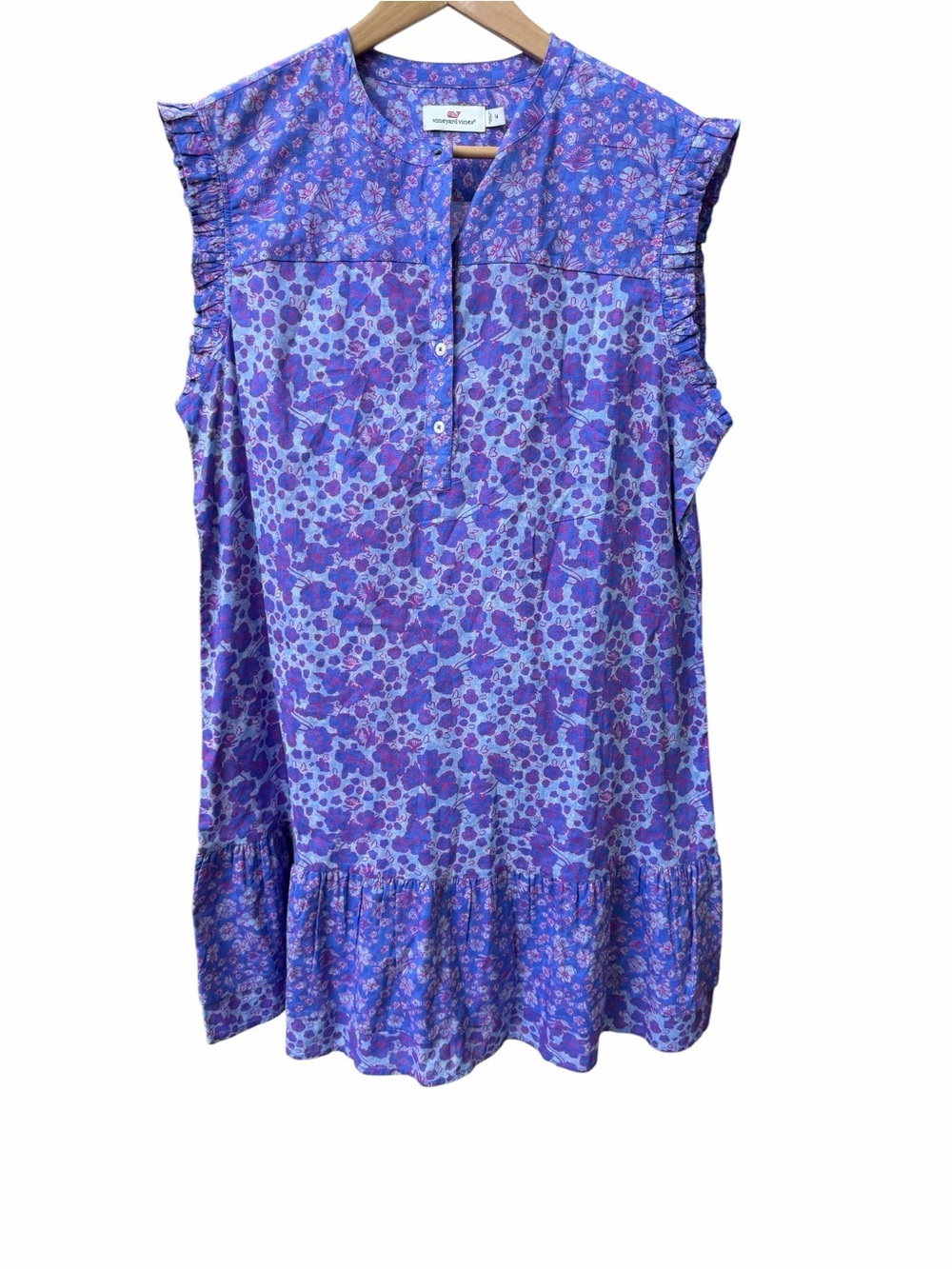 Vineyard Vines Sleeveless Purple Floral Ruffle Hem Women’s slip dress size 14